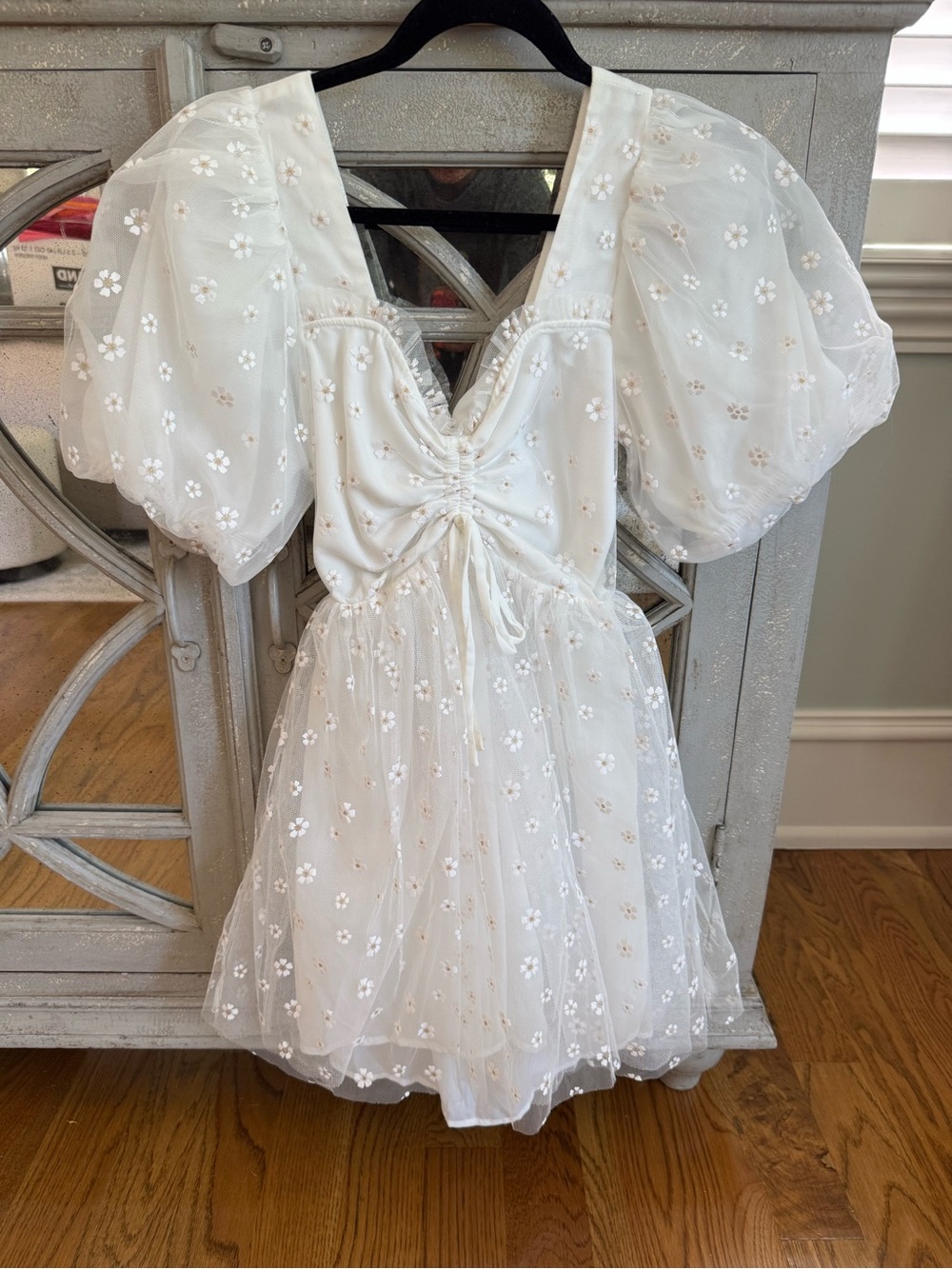 Buddy Love Cream Puff-Sleeve Floral Tulle Mini Dress